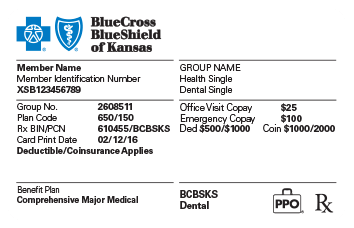 Blue Cross and Blue Shield of Kansas ID card example